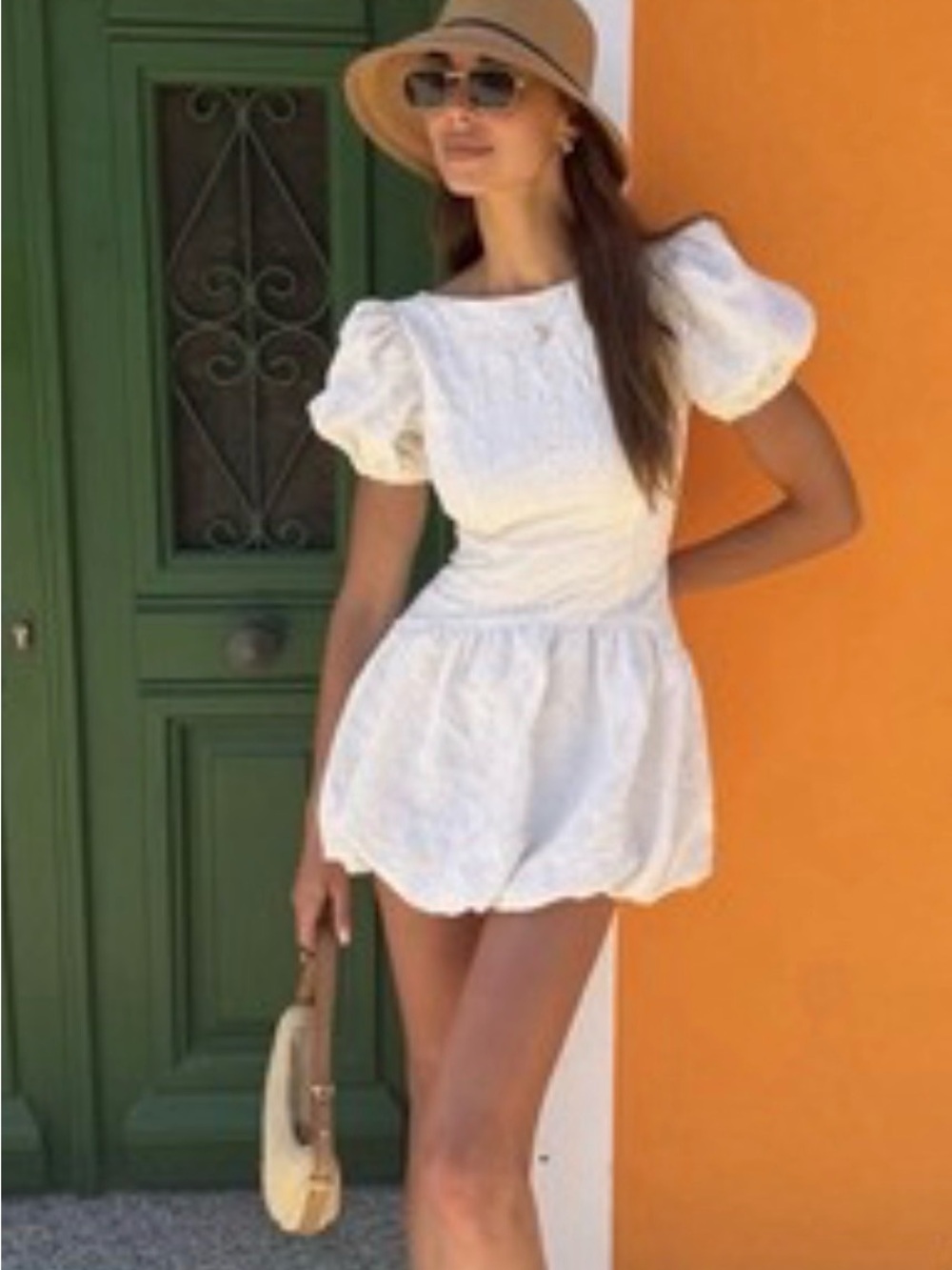 Zara White Puff-Sleeve Mini Dress